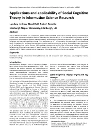 Applications and Applicability of Social Cognitive Theory in Information Science Research
