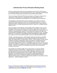 Authentication Privacy Principles Working Group