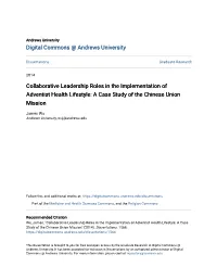 Collaborative Leadership Roles in the Implementation of Adventist Health Lifestyle: a Case Study of the Chinese Union Mission