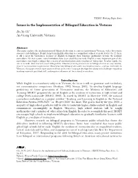 Issues in the Implementation of Bilingual Education in Vietnam