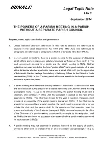 The Powers of a Parish Meeting in a Parish Without a Separate Parish Council