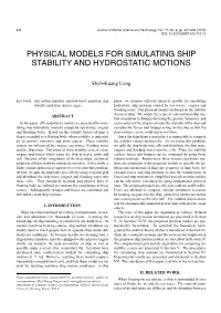 Physical Models for Simulating Ship Stability and Hydrostatic Motions