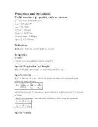 Properties and Definitions