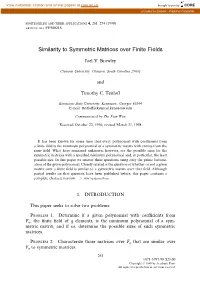 Similarity to Symmetric Matrices Over Finite Fields