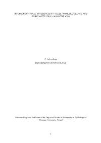 Intergenerational Differences in Values, Work Preference, and Work Motivation Among the Mizo