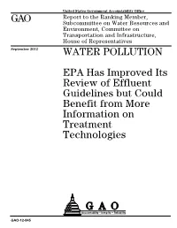 GAO-12-845, Water Pollution: EPA Has Improved Its Review of Effluent