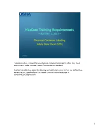 Hazcom Training Requirements Due Dec. 1, 2013