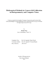 Mathematical Methods for Camera Self-Calibration in Photogrammetry and Computer Vision