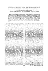 On the Significance of Helping Behavior in Birds