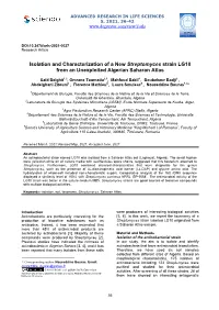 Isolation and Characterization of a New Streptomyces Strain LG10 from an Unexploited Algerian Saharan Atlas