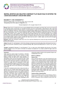 Neutral Mutation and Selective Constraint Play Major Role in Dictating the Codon Bias in Breast Cancer Risk Genes