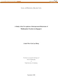 A Study of the Perceptions of Interpersonal Behaviour of Mathematics Teachers in Singapore