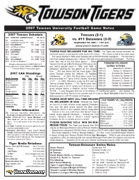2007 Towson University Football Game Notes Towson (2-1) Vs. #11