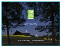Calendar of Events May – August 2021
