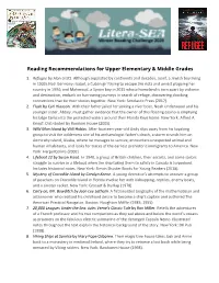 Reading Recommendations for Upper Elementary & Middle Grades