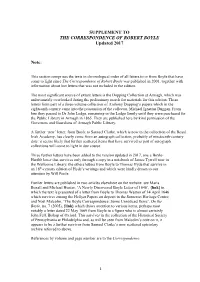SUPPLEMENT to the CORRESPONDENCE of ROBERT BOYLE Updated 2017