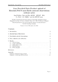 User Provided Data Product Upload of Herschel/PACS Near-Earth Asteroid Observations (Release Note)