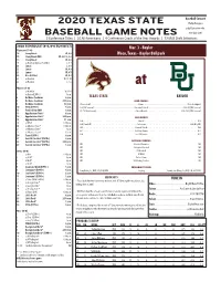 2020 Texas State Baseball Game Notes