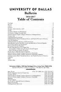 Bulletin Table of Contents