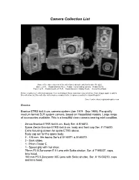 Camera Collection List