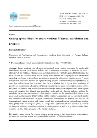 Grating Optical Filters for Smart Windows: Materials, Calculations and Prospects