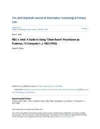 NEC V. Intel: a Guide to Using "Clean Room" Procedures As Evidence, 10 Computer L.J