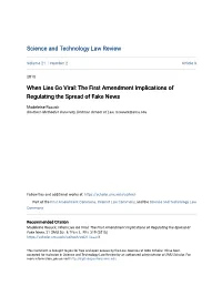 The First Amendment Implications of Regulating the Spread of Fake News