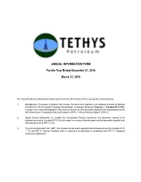 ANNUAL INFORMATION FORM for the Year Ended December 31