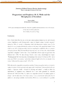 HG Wells and the Metaphysics of Socialism