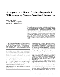 Strangers on a Plane: Context-Dependent Willingness to Divulge Sensitive Information