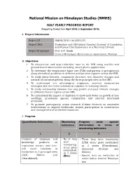 National Mission on Himalayan Studies (NMHS) HALF YEARLY PROGRESS REPORT