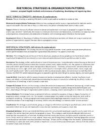 Rhetorical Strategies & Organization Patterns