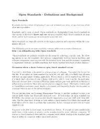 Open Standards - Deﬁnitions and Background