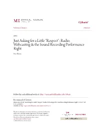 "Respect": Radio, Webcasting & the Sound Recording Performance Right