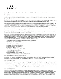 Simon Property Group Resolves Giftcard Issues with New York Attorney General
