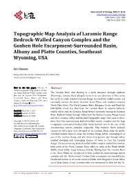 Topographic Map Analysis of Laramie Range Bedrock-Walled Canyon