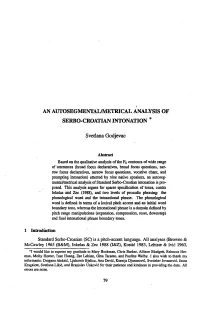 An Autosegmental/Metrical Analysis of Serbo-Croatian Intonation *