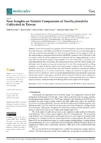 New Insights on Volatile Components of Vanilla Planifolia Cultivated in Taiwan
