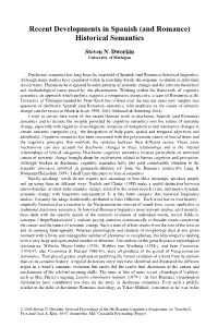 Recent Developments in Spanish (And Romance) Historical Semantics