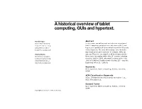 A Historical Overview of Tablet Computing, Guis and Hypertext