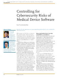 Controlling for Cybersecurity Risks of Medical Device Software