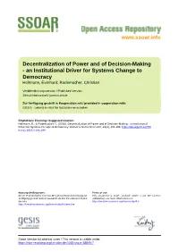 Decentralization of Power and of Decision-Making - an Institutional Driver for Systems Change to Democracy Holtmann, Everhard; Rademacher, Christian