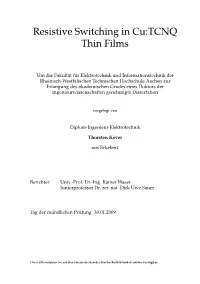 Resistive Switching in Cu:TCNQ Thin Films