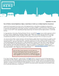 September 20, 2019 Fear of Failure—Senate Republicans Bypass Committee to Avoid Loss on Global Gag Rule Amendment Faced with T