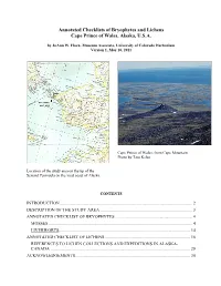 Annotated Checklists of Bryophytes and Lichens Cape Prince of Wales, Alaska, U.S.A