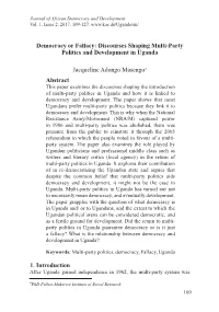 Democracy Or Fallacy: Discourses Shaping Multi-Party Politics and Development in Uganda