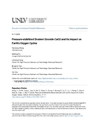 Pressure-Stabilized Divalent Ozonide Cao3 and Its Impact on Earthâ•Žs