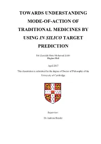 Towards Understanding Mode-Of-Action of Traditional Medicines by Using in Silico Target Prediction