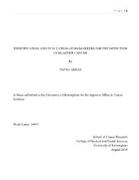Identification and Evaluation of Biomarkers for the Detection of Bladder Cancer