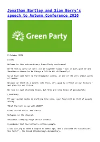Jonathan Bartley and Sian Berry&#8217;S Speech to Autumn